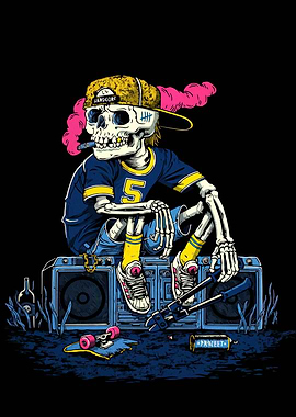 Cool Skeleton with Boombox