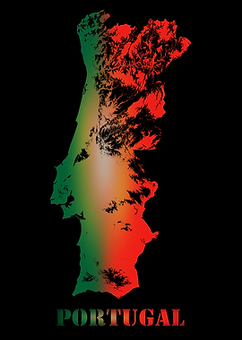 Portugal Topographic Contour Relief Map blending terrain features into its emblematic colorful flag