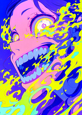 Colorful Abstract Face with Sharp Teeth
