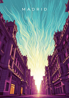Madrid Cityscape with Light Streaks