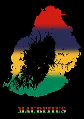 Mauritius Topographic Contour Relief Map blending terrain features into its emblematic colorful flag