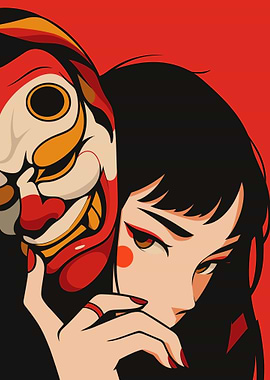 Woman with Japanese Mask Illustration