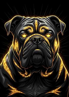 Golden Bulldog Portrait on Black Background