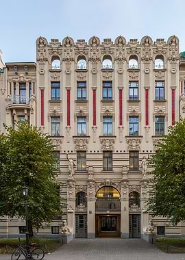 Art Nouveau Building Facade in Riga. Alberta street 2A