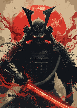 Samurai Warrior with Red Sword Digital Art