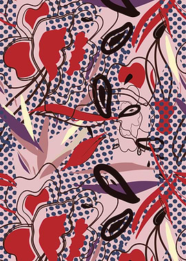 Abstract Floral Pattern with Polka Dots