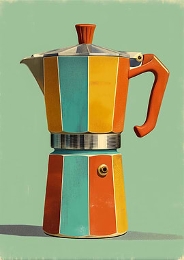 Retro Moka Pot Coffee Maker Illustration – Mid-Century Kitchen Wall Art