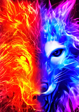 Fire and Ice Wolf Digital Art