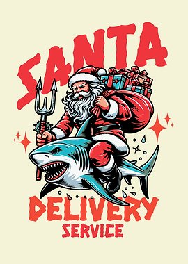 Santa Shark Delivery Service Illustration