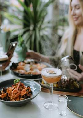 Dining Table with Food and Drinks