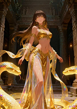 Golden Anime Girl with Snakes