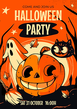 Halloween Party Invitation with Cartoon Elements