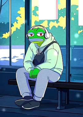Pepe the Frog at Bus Stop