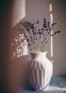 Lavender in White Vase Still Life