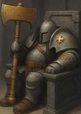 Armored Knight on Stone Throne