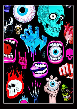 Surreal Horror Collage on Black Background