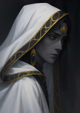 Elegant Dark Elf Portrait with Golden Accents
