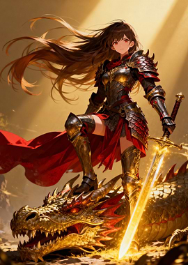 Anime Knight Girl with Dragon