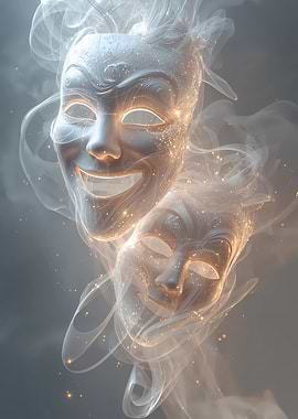 Two Smiling Masks in Ethereal Light