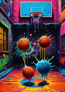Colorful Basketball Court with Splattered Paint