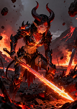 Demon Warrior with Fiery Sword