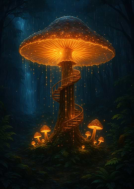 Glowing Mushroom with Spiral Staircase