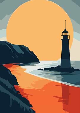 Coastal Lighthouse Sunset Illustration