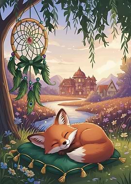 Sleeping Fox with Dreamcatcher Landscape