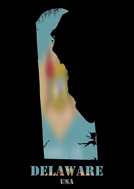 Delaware USA Topographic Contour Relief Map blending terrain features into its emblematic colorful flag