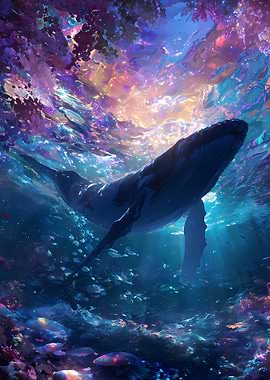 Whale in a colorful ocean