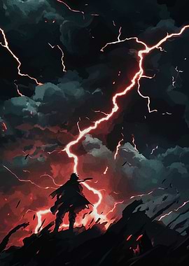 Silhouette in Stormy Weather with Lightning