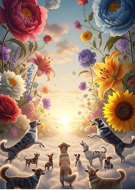 Dogs in a Floral Dreamscape
