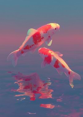 Koi Fish in Pink and Blue Water