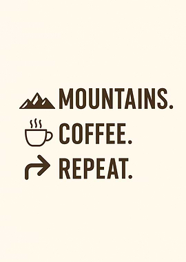 Mountains, Coffee, Repeat Text Art