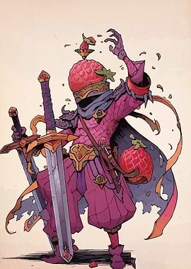 Strawberry Knight Fantasy Character Illustration
