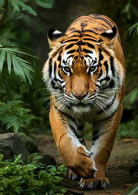 Tiger in Lush Jungle on the Prowl