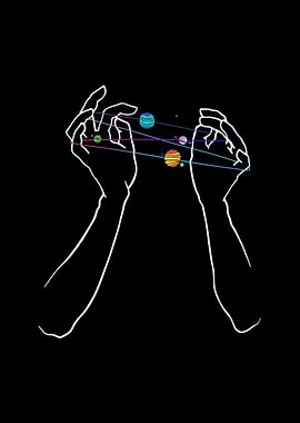 Hands Holding Planets in Space
