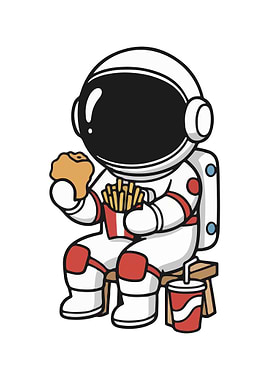 Astronaut Eating Fast Food Cartoon
