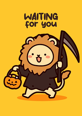 Lion Grim Reaper Halloween Illustration