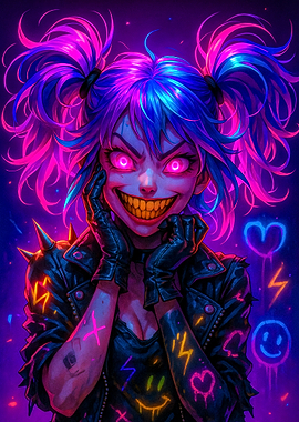 Creepy Neon Clown Girl Portrait