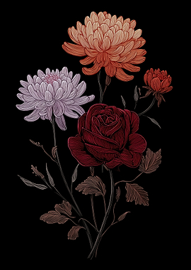 Floral Bouquet on Black Background