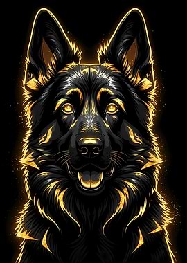 Golden German Shepherd Portrait on Black