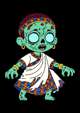 Cartoon Congolese Zombie in Traditional Clothing