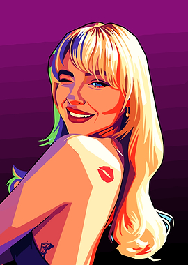 Blonde Woman Portrait with Kiss Mark