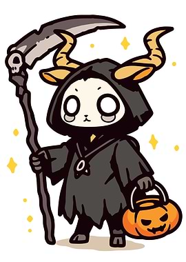 Cute Grim Reaper Cartoon Illustration