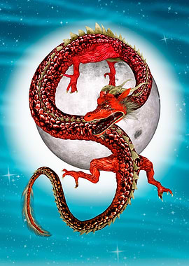 Red Dragon with Moon