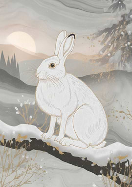 Snowshoe Hare in Winter Landscape