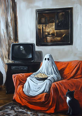 Ghost watching TV with cat