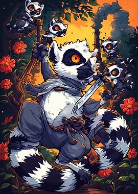 Lemur Ninja with Sword and Friends
