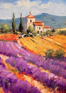 Lavender Field and Tuscan Villa Painting